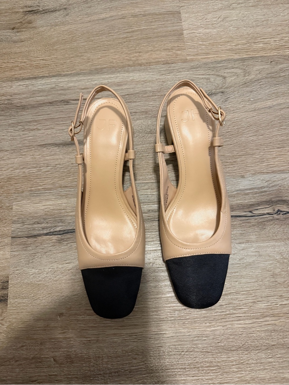 Two-Tone Beige and Black Slingback Flats